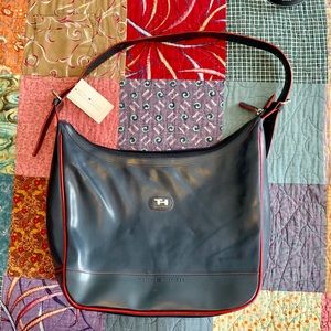 Tommy Hilfiger Leather navy hobo bag red piping